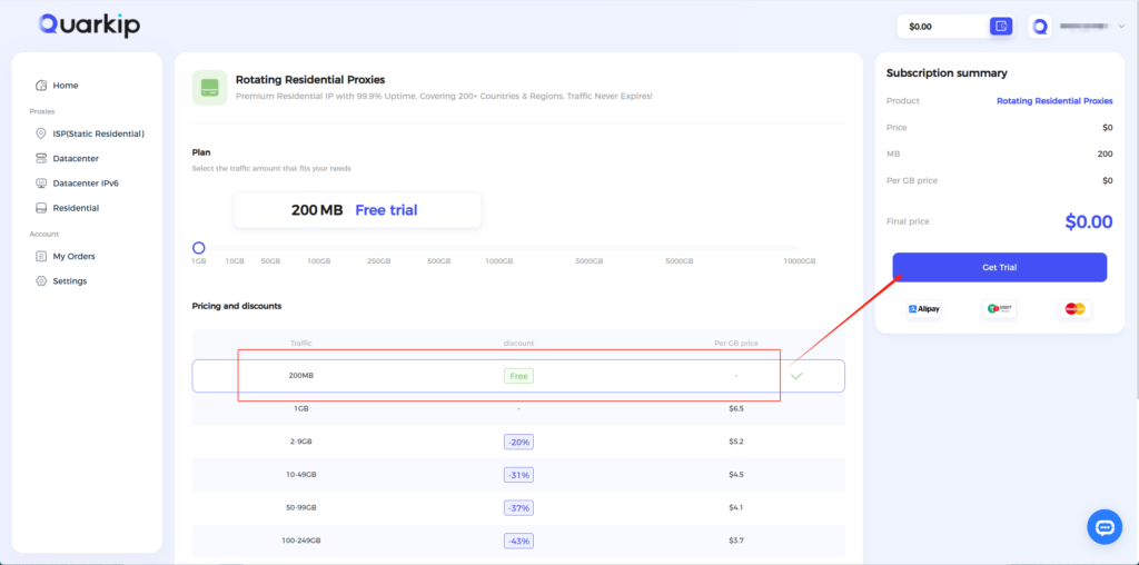 QuarkIP Residential Price Screenshot